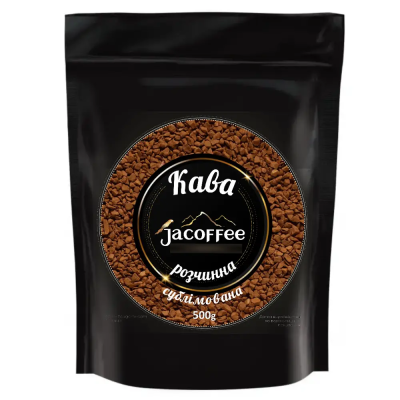 Фасованный растворимый кофе • Черный кофе растворимый Jacoffee Европа, 500 г
