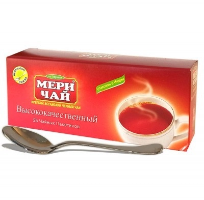 Индийский черный чай Мери чай в пакетах, 25 шт + ложка