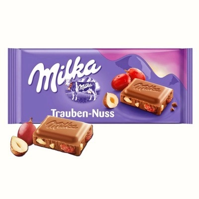Шоколад Милка молочный с орехами и изюмом, 100г