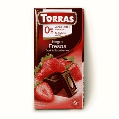 Шоколад Torras черный с клубникой, 75г